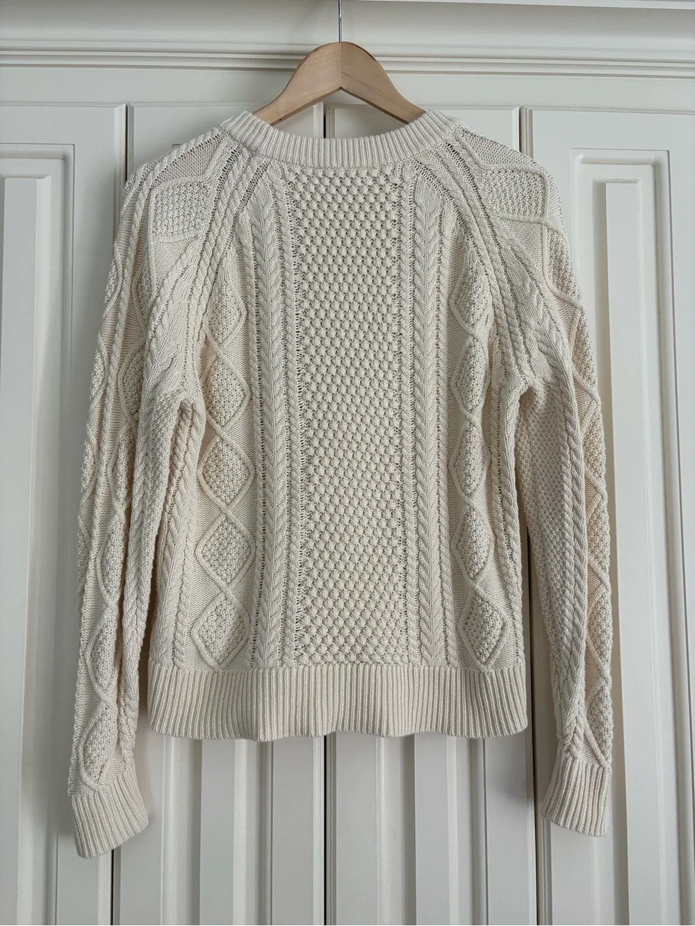 J. Crew Ivory 100% Cotton Crew Neck Cable Knit Sweater Size XS Preppy Classic